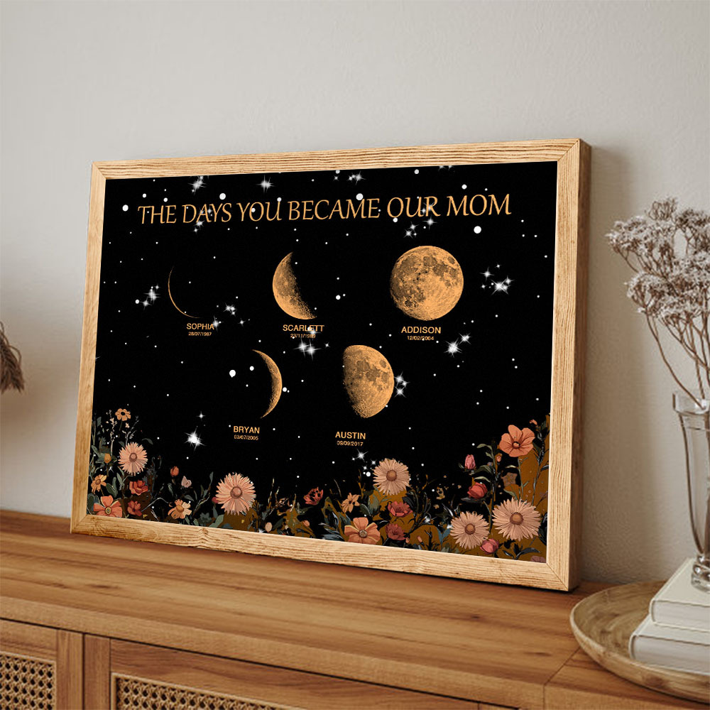 Mother's Day Gift Custom Moon Phase and Names Wooden Frame with Your Text
