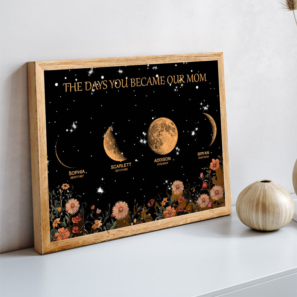 Mother's Day Gift Custom Moon Phase and Names Wooden Frame with Your Text