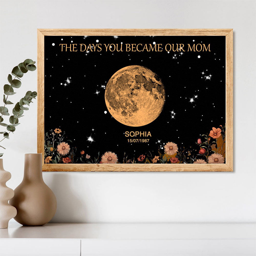 Mother's Day Gift Custom Moon Phase and Names Wooden Frame with Your Text