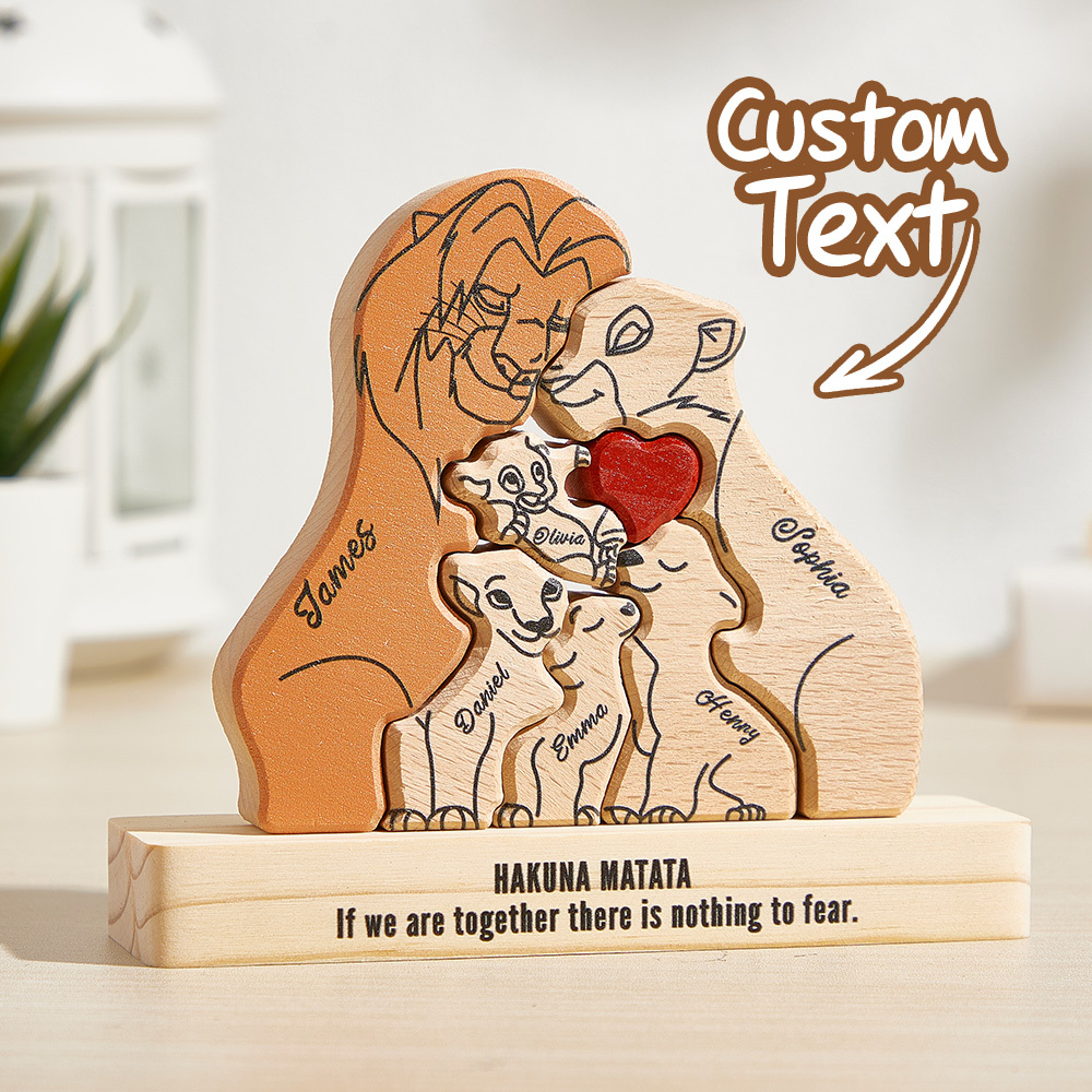Wooden Lions Family Custom Names Puzzle Home Decor Gifts