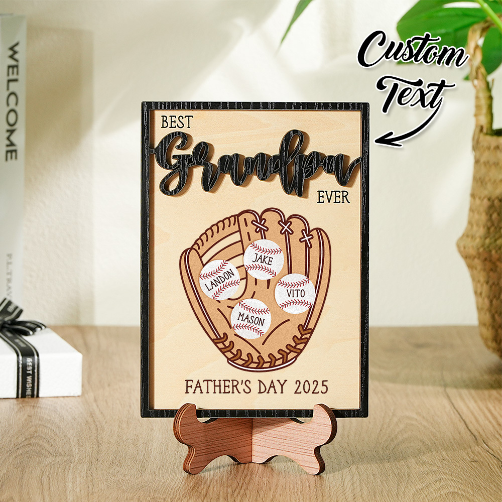 Custom Engraved Wooden Baseball Decor with Stand Personalized Memorabilia Father's Day Gift For Dad Grandpa