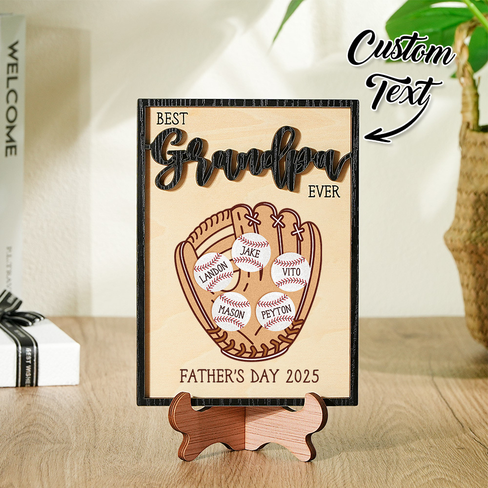 Custom Engraved Wooden Baseball Decor with Stand Personalized Memorabilia Father's Day Gift For Dad Grandpa