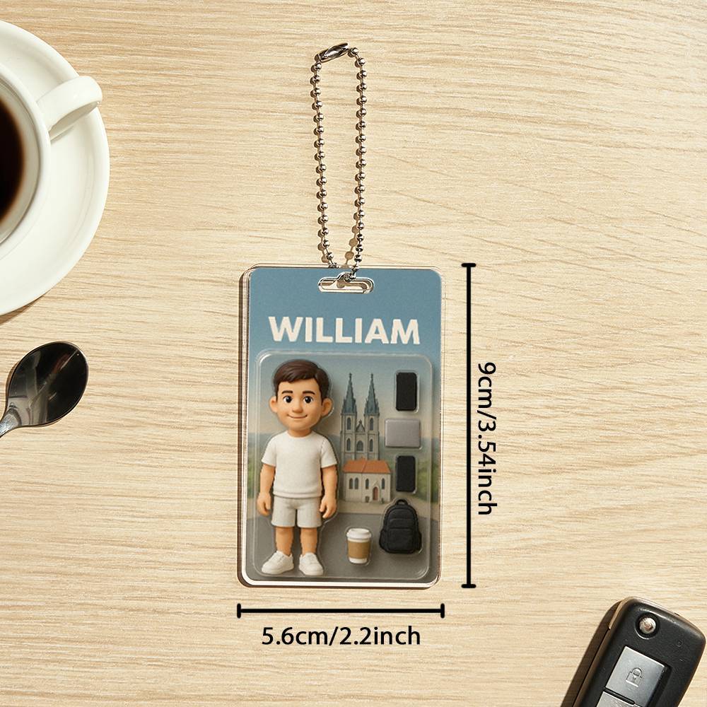 Fully Body Customizable 3D Effect Action Figure Pack Packaging Toy Box Style Art Gift Personalized Acrylic Car Hanger Gift for Teacher's Day for School - PhotoMoonLamp