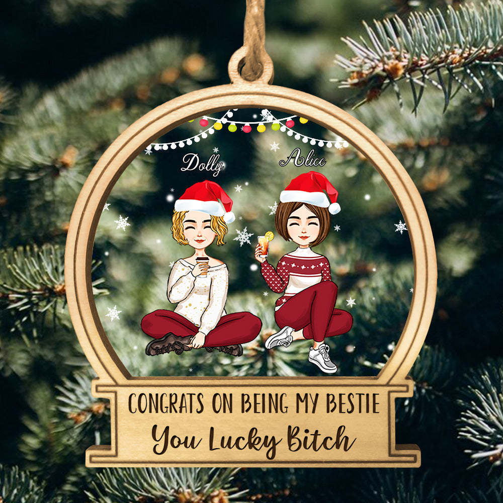 Christmas Tree Ornaments Personalized Hairstyle Clothes Name Drink Acrylic and Wood Christmas Gifts - photomoonlamp
