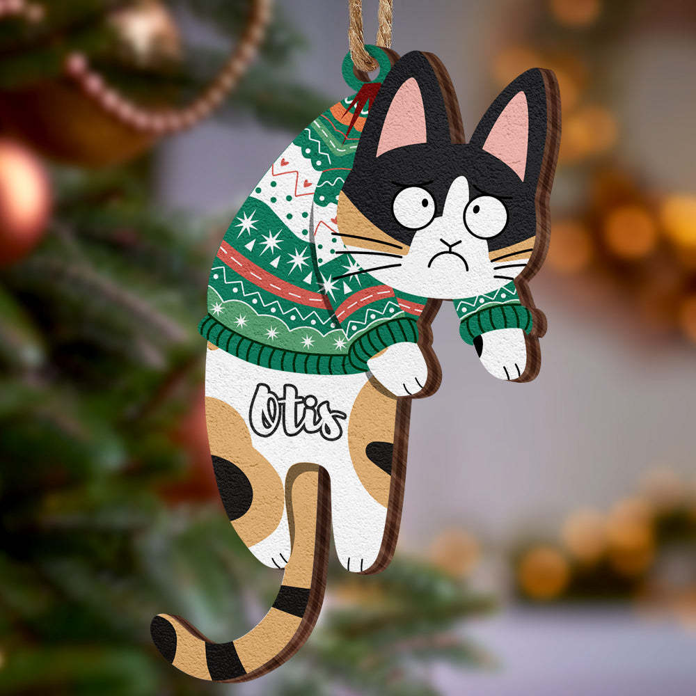 Personalized Wooden Ornament Hanging Cat Christmas Gifts - photomoonlamp