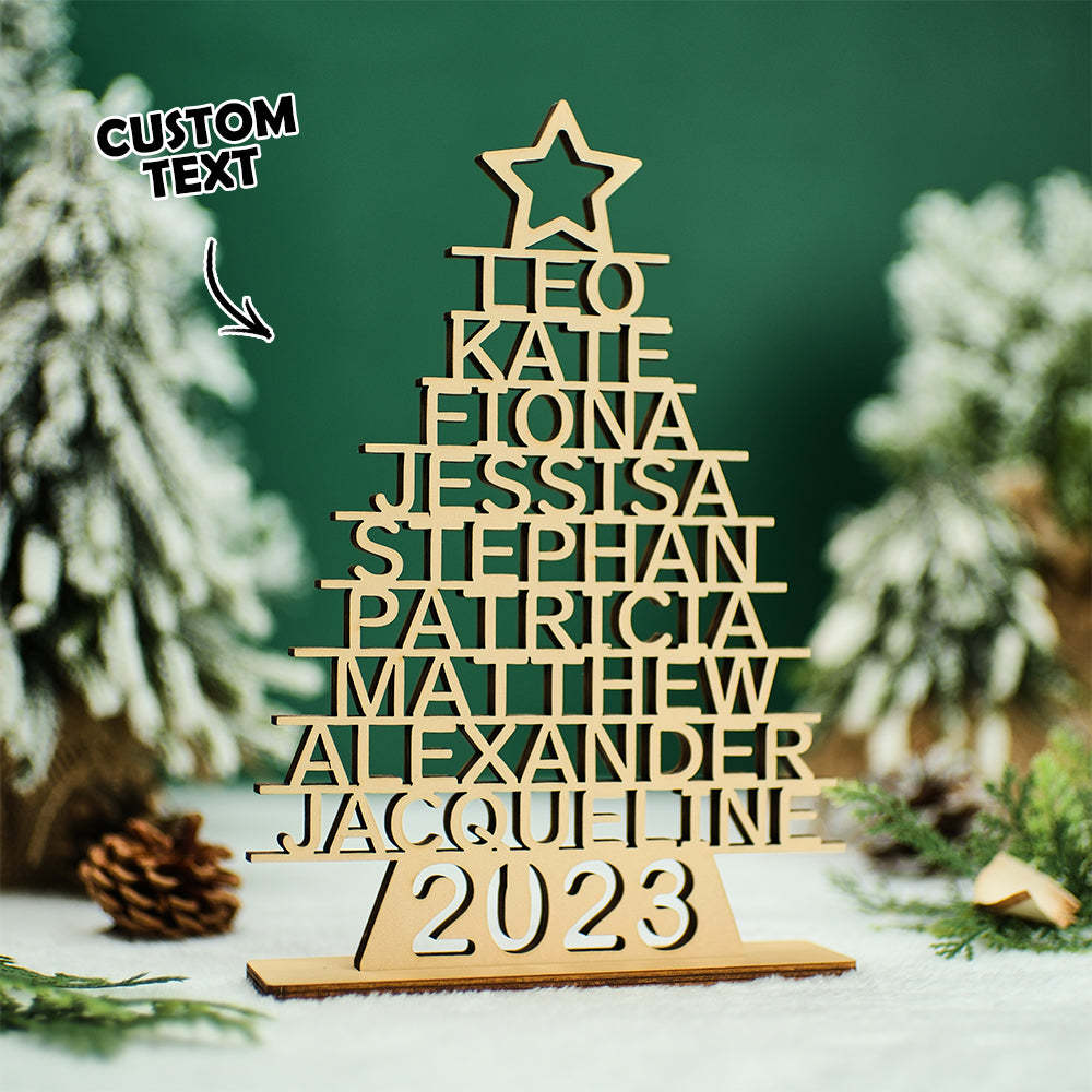 Custom Family Names Christmas Tree Wooden Decor Personalized Warm Gifts For Christmas Day - photomoonlamp