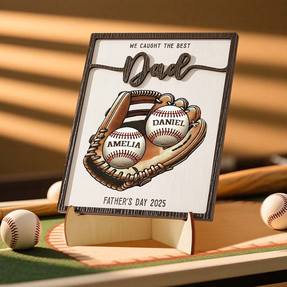 Gift for Dad Custom Engraved Wooden Baseball Plaque Decor with Stand Personalized Memorabilia