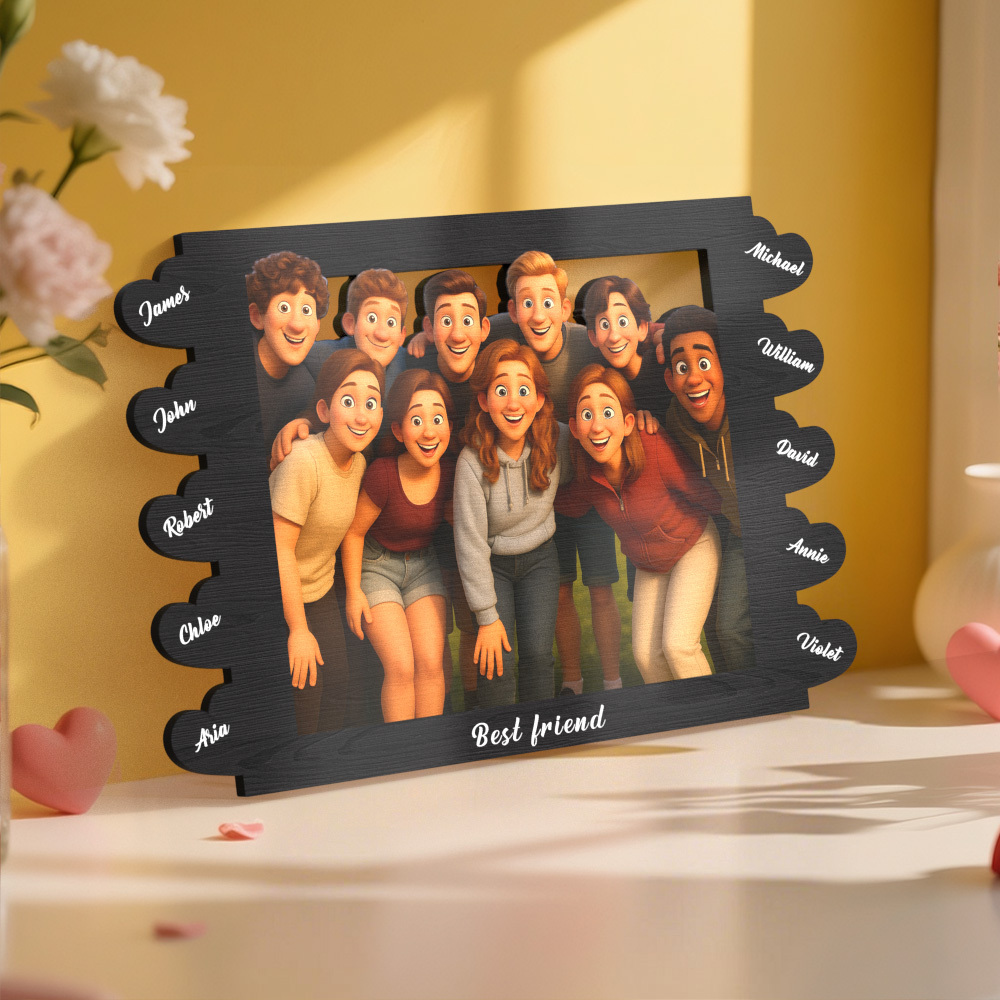 Personalized Cartoon Style Heart-Shaped Name Photo Frame Best Anniversary Birthday Family Holiday Gift - PhotoMoonLamp