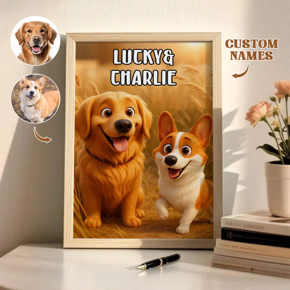 Custom Pets Photo Cartoon Wooden Frame Decorations Cute Pet Decor Plaque Gifts - PhotoMoonLamp