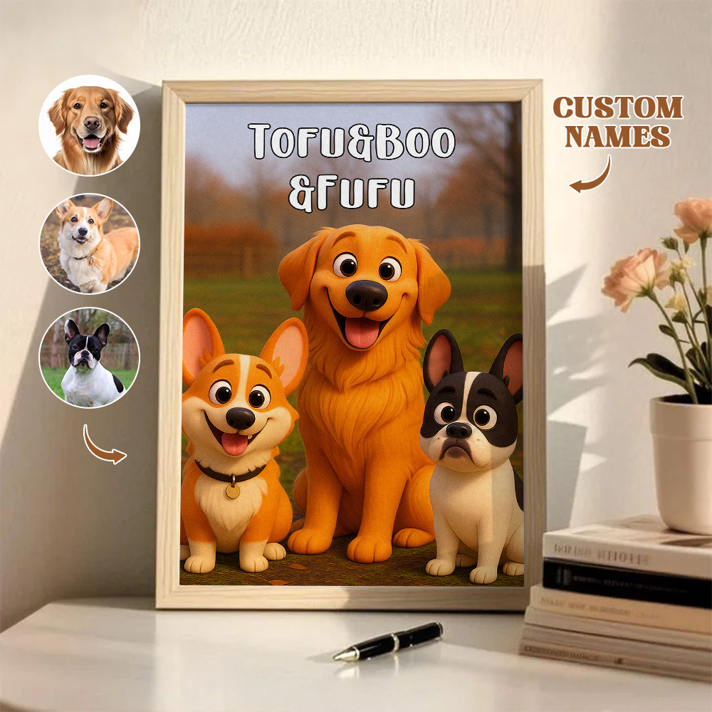 Custom Pets Photo Cartoon Wooden Frame Decorations Cute Pet Decor Plaque Gifts - PhotoMoonLamp