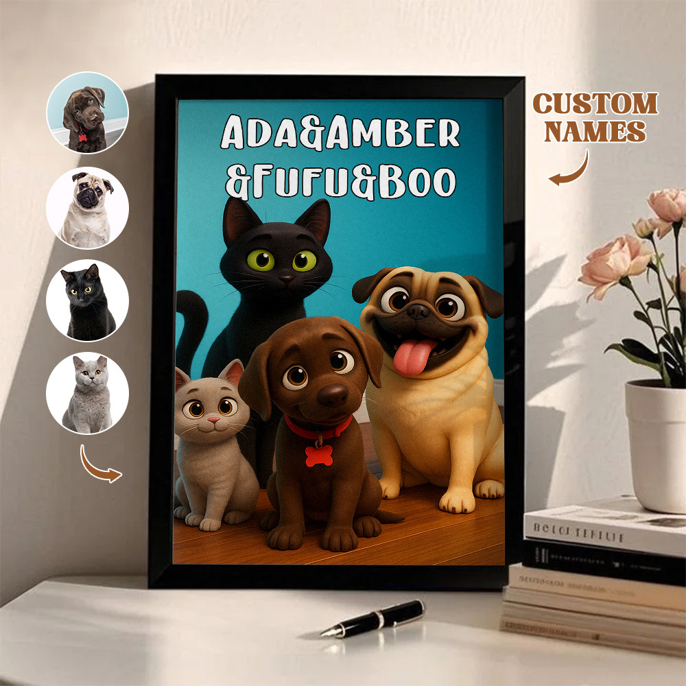 Custom Pets Photo Cartoon Wooden Frame Decorations Cute Pet Decor Plaque Gifts - PhotoMoonLamp