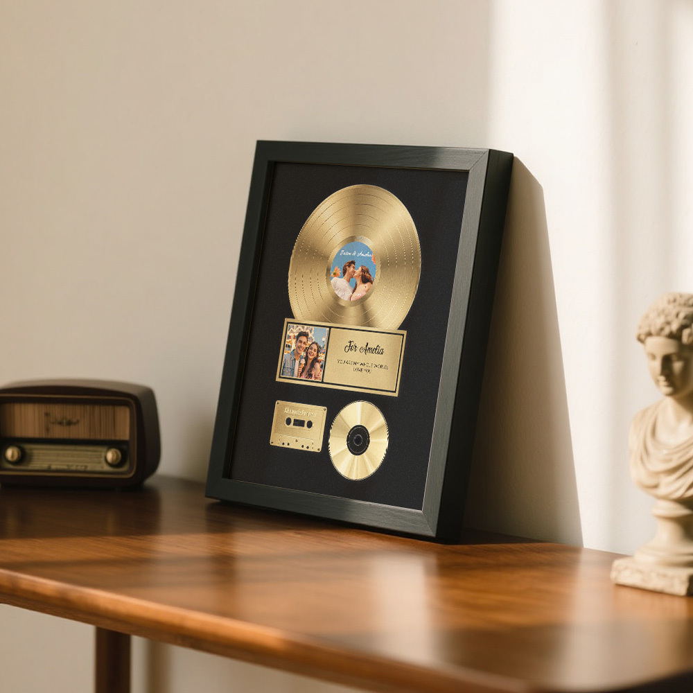 Personalized Golden Record Style Music Decor, Custom Music Photo Name, Custom Photo Music Plaque, Personalized Song Plaque, Click to Play No Phone Needed for Loved Ones - PhotoMoonLamp