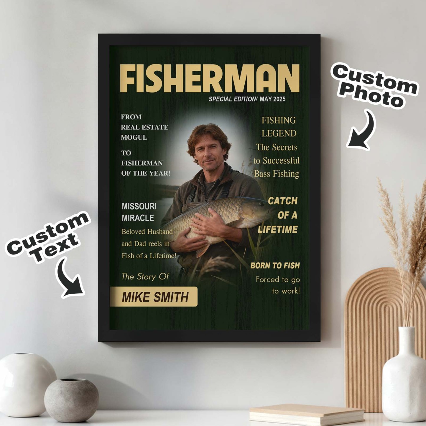 Personalized Fishing Magazine Cover Poster - Angler Funny Fisherman Gift