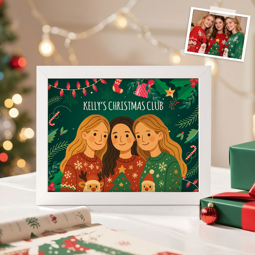 Christmas Gift Custom Cartoon Photo Wooden Frame Decorations Christmas Decor Plaque Gifts for Friends