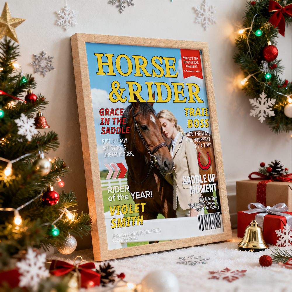 Personalized Horse and Rider Magazine Cover Poster - Equestrian Gift for Horse Lovers