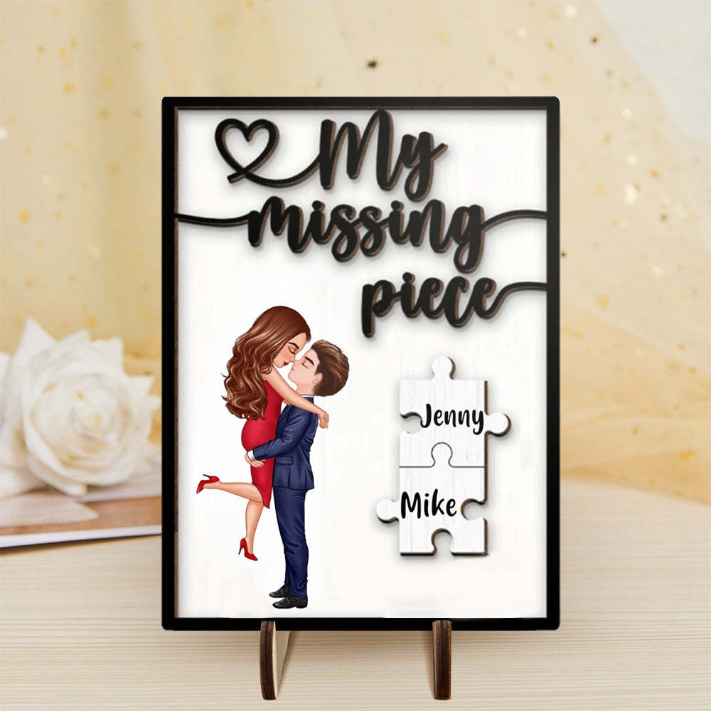 My Missing Piece Couple Kissing Valentine's Day Gifts for Her/Him Personalized Wooden Plaque House Warming Gift For Husband Wife