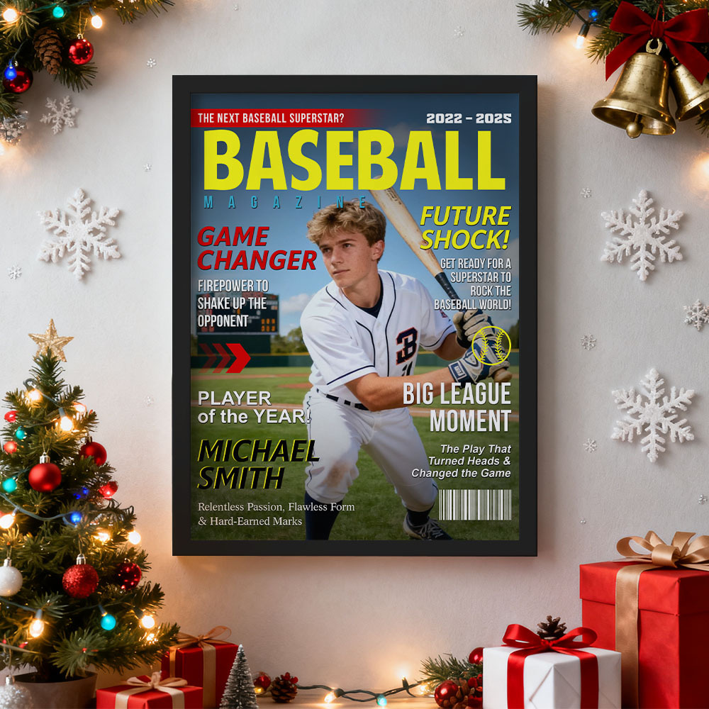 Personalized Custom Baseball Magazine Cover Canvas, Graduation Gifts for Baseball Player