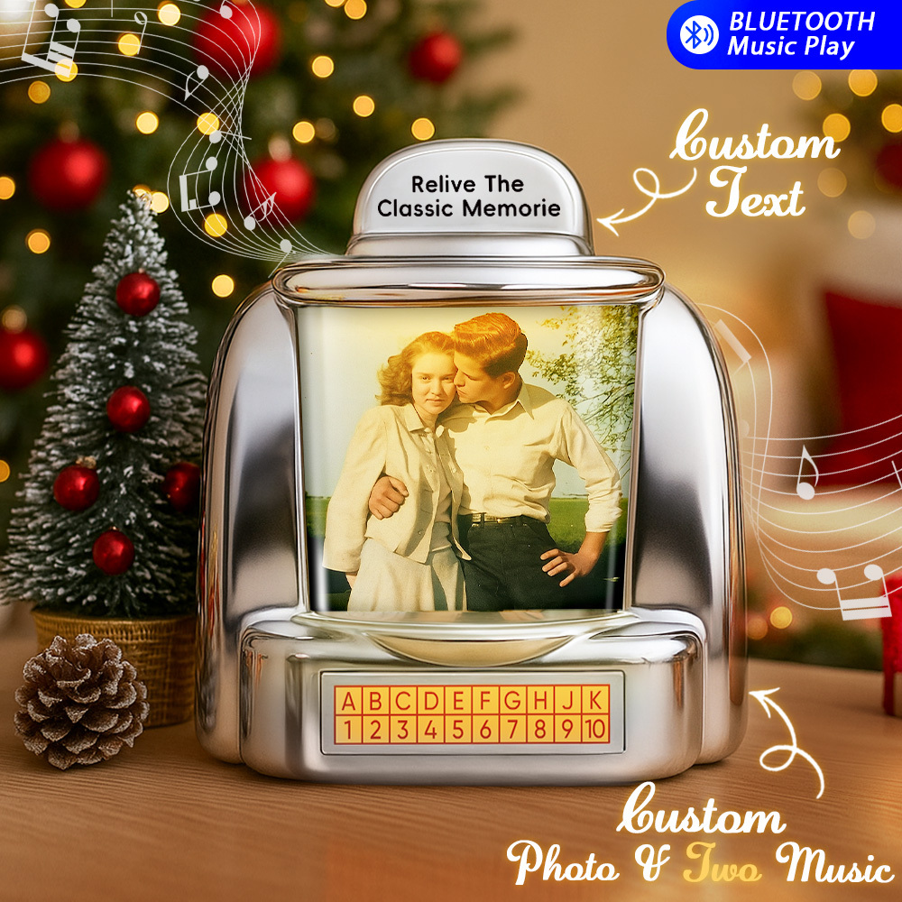 Custom AI Restore Old Memories Mini Jukebox Retro Speaker – Personalized Photo,Names & Date Music Mini Player with Radio | Vintage Tabletop Home Decor Nostalgic Christmas Retro Gifts - PhotoMoonLamp