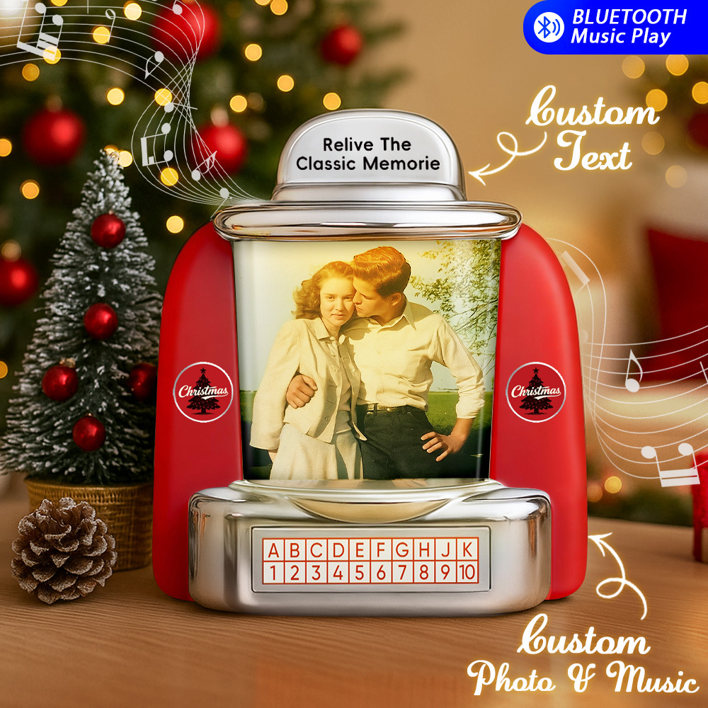 Custom AI Restore Old Memories Mini Jukebox Retro Speaker – Personalized Photo,Names & Date Music Mini Player with Radio | Vintage Tabletop Home Decor Nostalgic Christmas Retro Gifts - PhotoMoonLamp