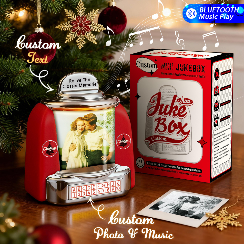 Custom AI Restore Old Memories Mini Jukebox Retro Speaker – Personalized Photo,Names & Date Music Mini Player with Radio | Vintage Tabletop Home Decor Nostalgic Christmas Retro Gifts - PhotoMoonLamp