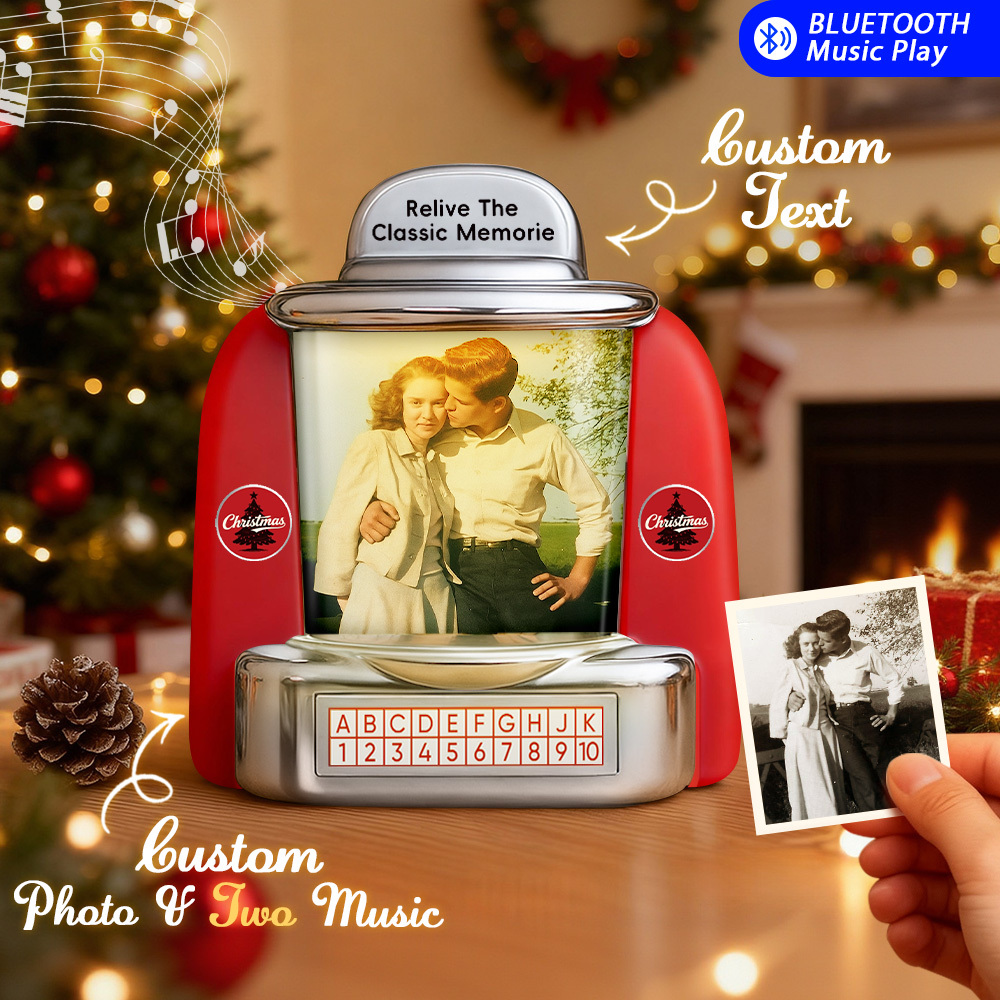 Custom AI Restore Old Memories Mini Jukebox Retro Speaker – Personalized Photo,Names & Date Music Mini Player with Radio | Vintage Tabletop Home Decor Nostalgic Christmas Retro Gifts - PhotoMoonLamp