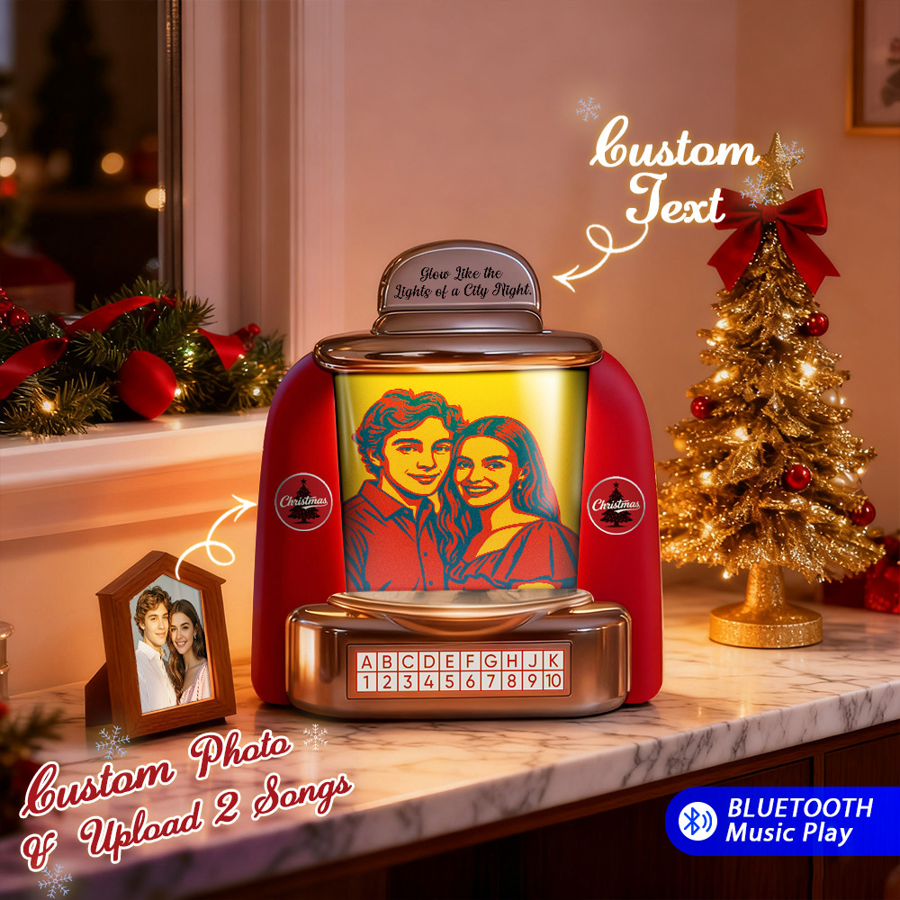 Custom Mini Jukebox Retro Speaker - Personalized Pixar Style Photo & 2 Songs Mini Player with Radio | Vintage Tabletop Home Decor Nostalgic Gift