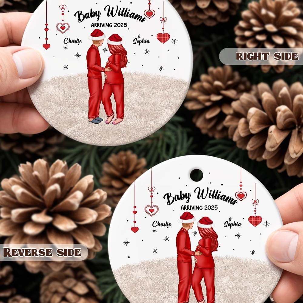 Ceramic Ornament with Expecting Parents Illustration, Heartwarming Gift for New Baby Celebration