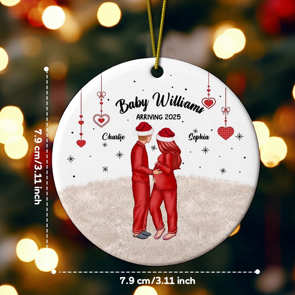 Ceramic Ornament with Expecting Parents Illustration, Heartwarming Gift for New Baby Celebration