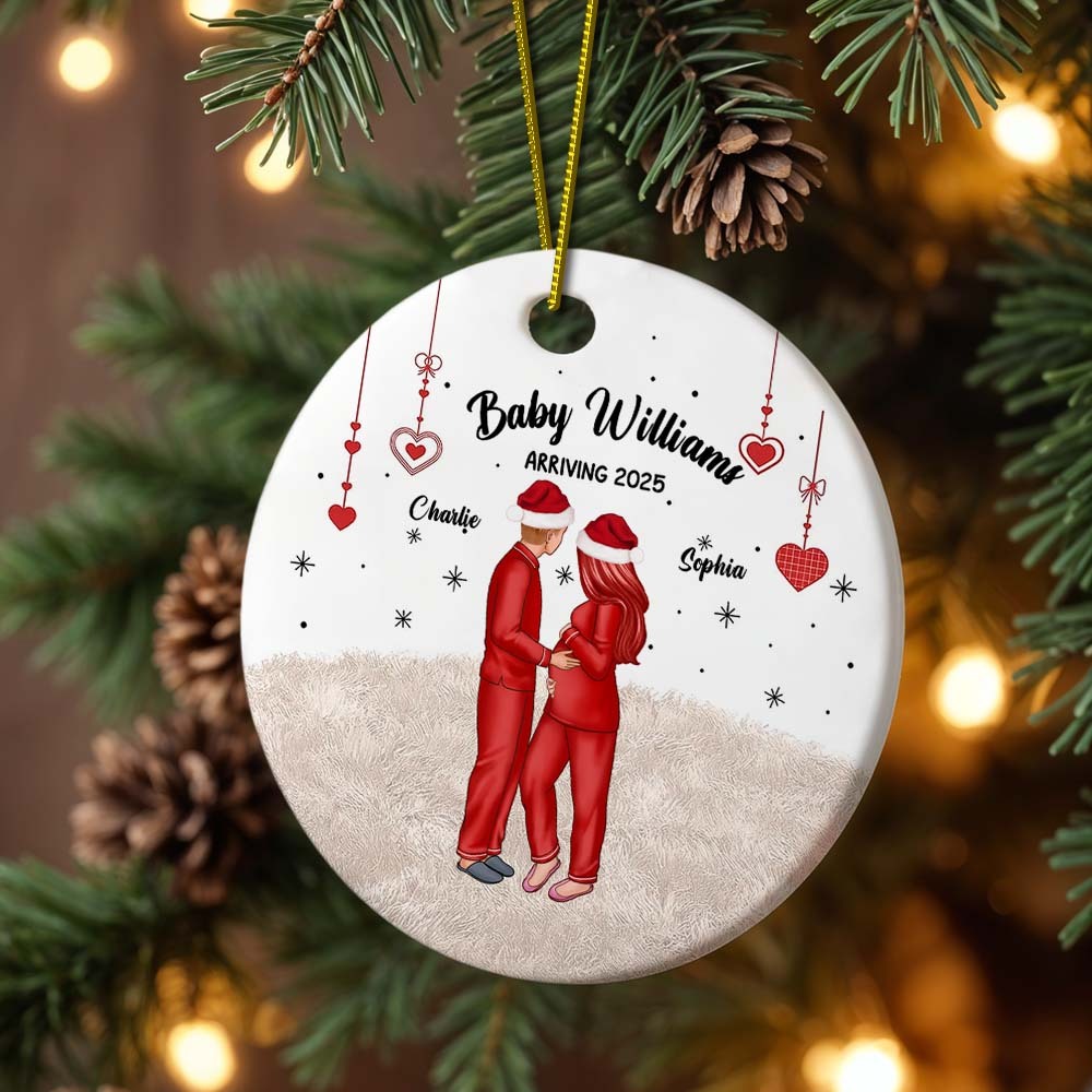 Ceramic Ornament with Expecting Parents Illustration, Heartwarming Gift for New Baby Celebration