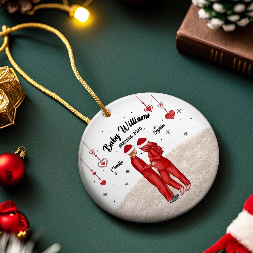 Ceramic Ornament with Expecting Parents Illustration, Heartwarming Gift for New Baby Celebration