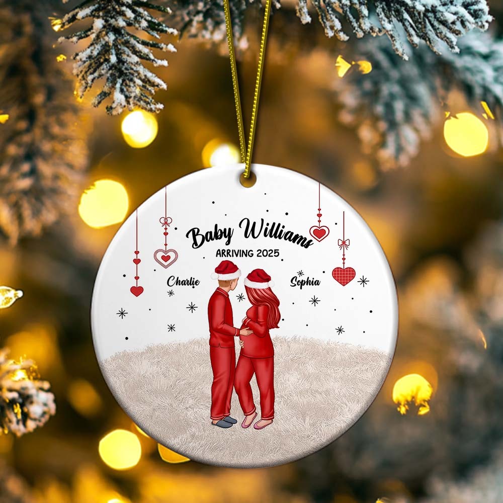 Ceramic Ornament with Expecting Parents Illustration, Heartwarming Gift for New Baby Celebration