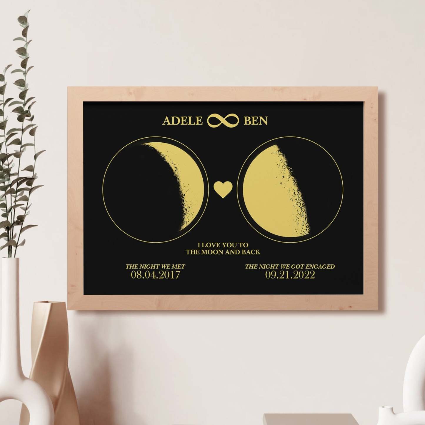 Custom Moon Phase Custom Couple Art Frame 2 Moon Phases Design - For Valentine's Day Gifts - photomoonlamp