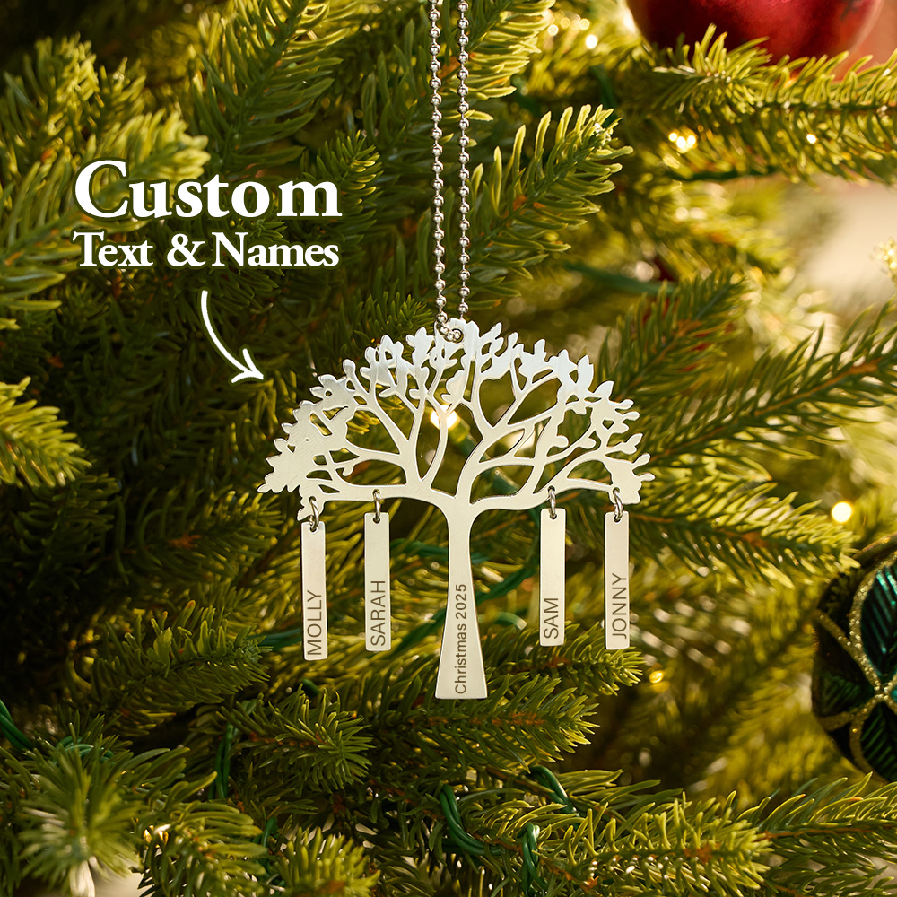 Custom Family Tree Christmas Ornament Personalized Name & Year Engraved Metal Hanging Decoration Festive Family Gift