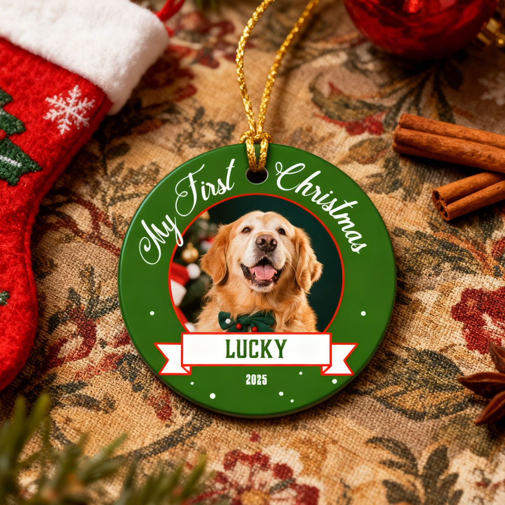 Cat First Christmas Ornament, Cat Picture Ornament, Kittens 1st Christmas Ceramic Keepsake, Pet Photo Print Ornament