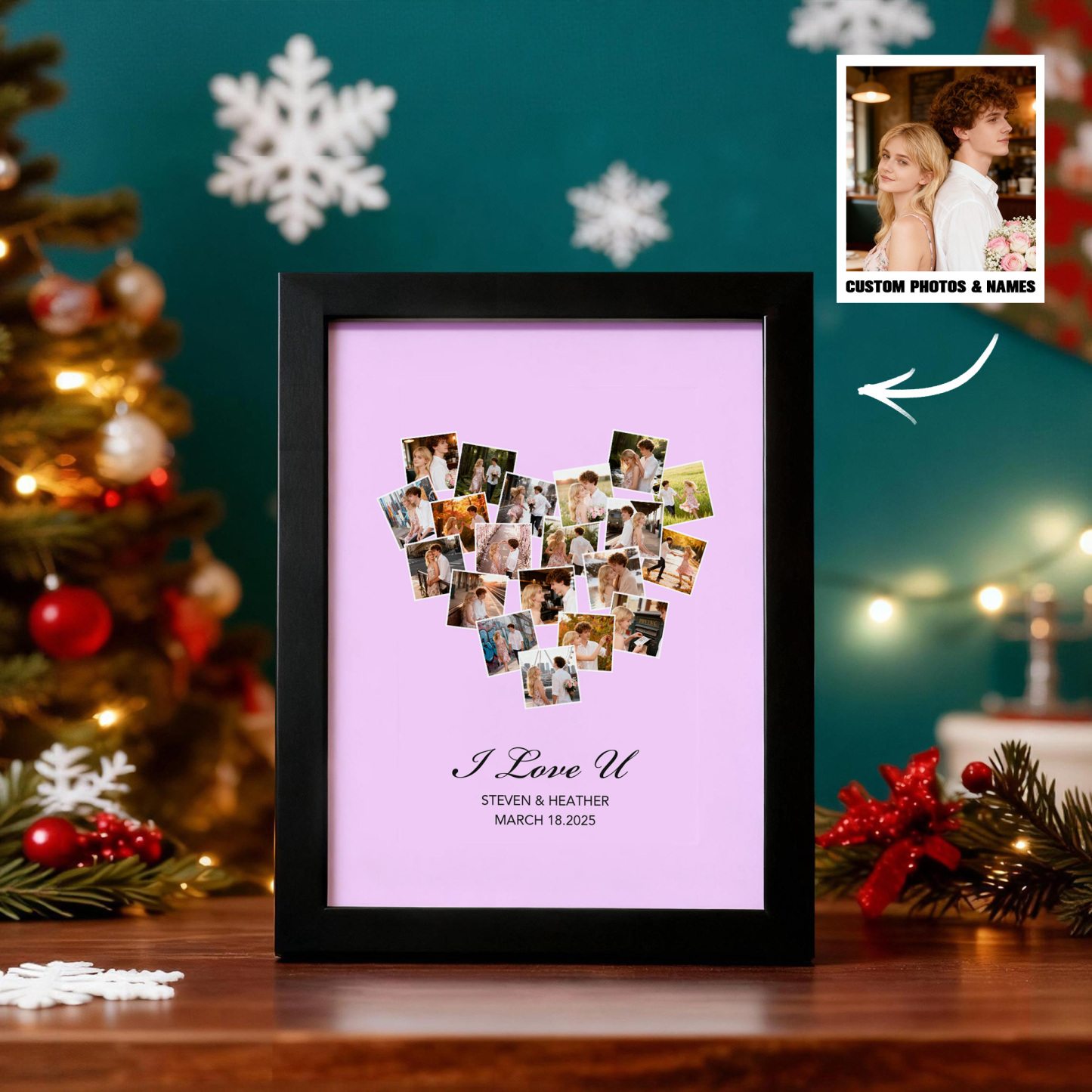 Christmas Gift Custom Photo Frame Valentine's Gift Personalized 20 Photos and Names Frame Anniversary Gift