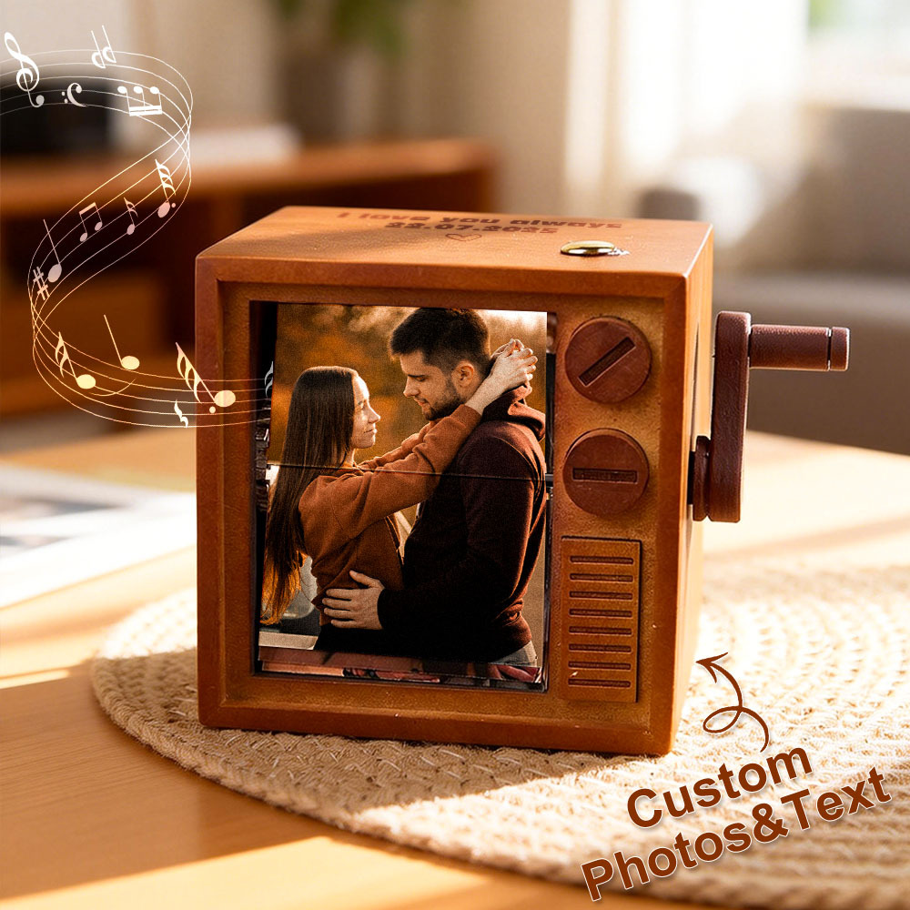 Custom Photo Flipbook Frame Animation Machine Mechanical Hand-cranked Flipbook Box with Light Black Walnut Valentine's Day Gifts - PhotoMoonLamp