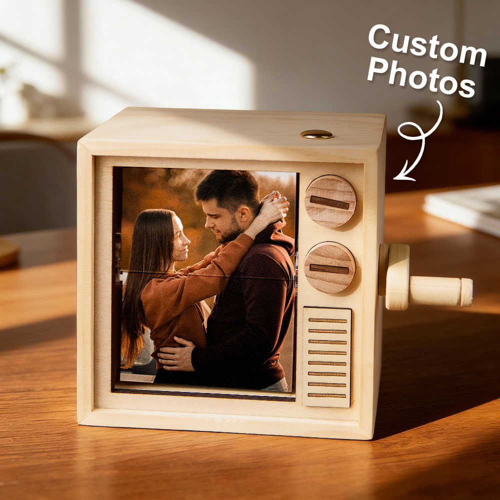 Custom Photo Flipbook Frame Animation Machine Mechanical Hand-cranked Flipbook Box with Light Black Walnut Valentine's Day Gifts - PhotoMoonLamp