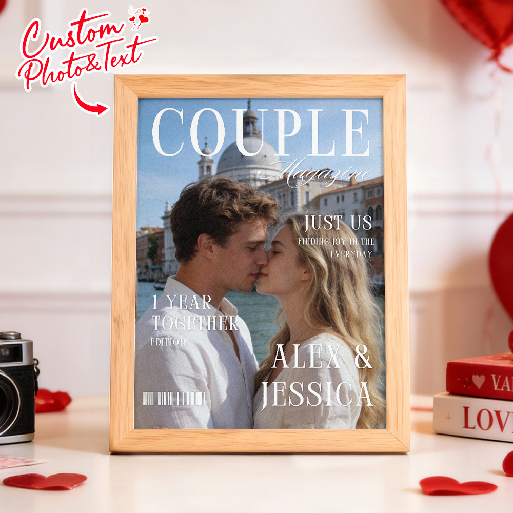 Couple Portrait Magazine Frame Custom Name & Memory Decor Valentine’s Day Gift