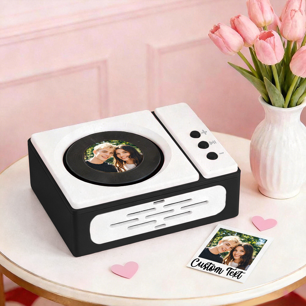 Personalized Mini Record Player with Custom Photo & Song - Unique Music Christmas Gift - PhotoMoonLamp