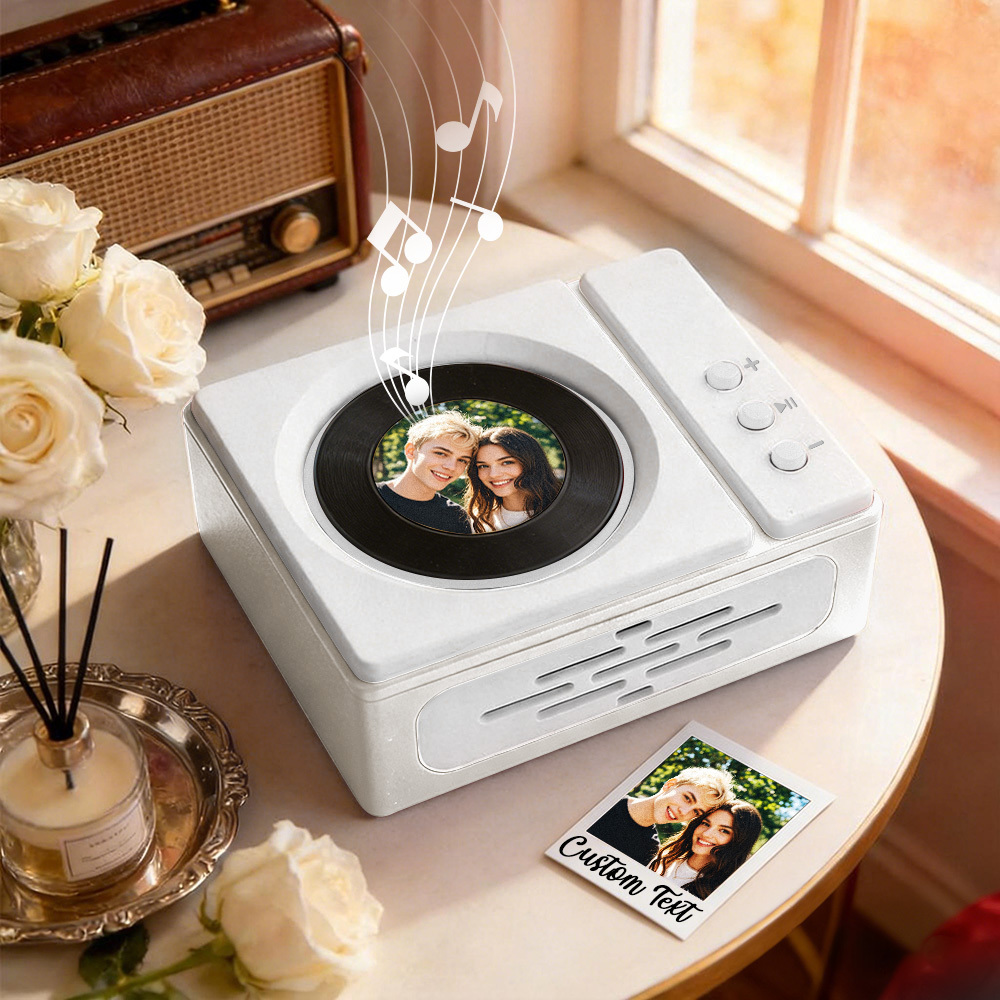 Personalized Mini Record Player with Custom Photo & Song - Unique Music Christmas Gift - PhotoMoonLamp