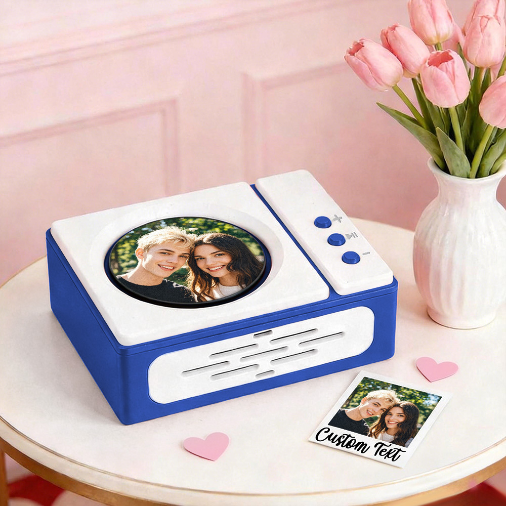 Personalized Mini Record Player with Custom Photo & Song - Unique Music Christmas Gift - PhotoMoonLamp