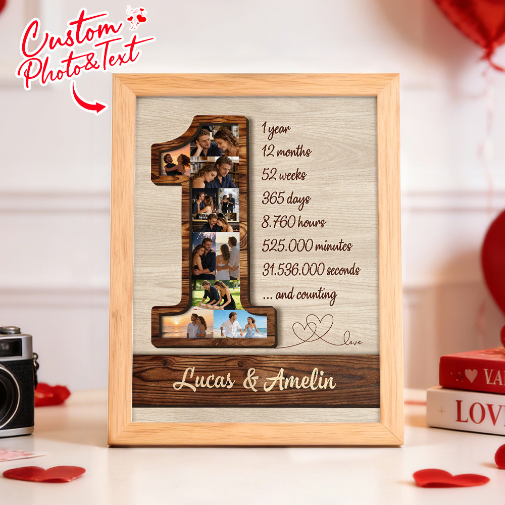1st Anniversary Custom Photo Collage Frame One Year of Love Memory Display Decor Gift for Birthdays Anniversary
