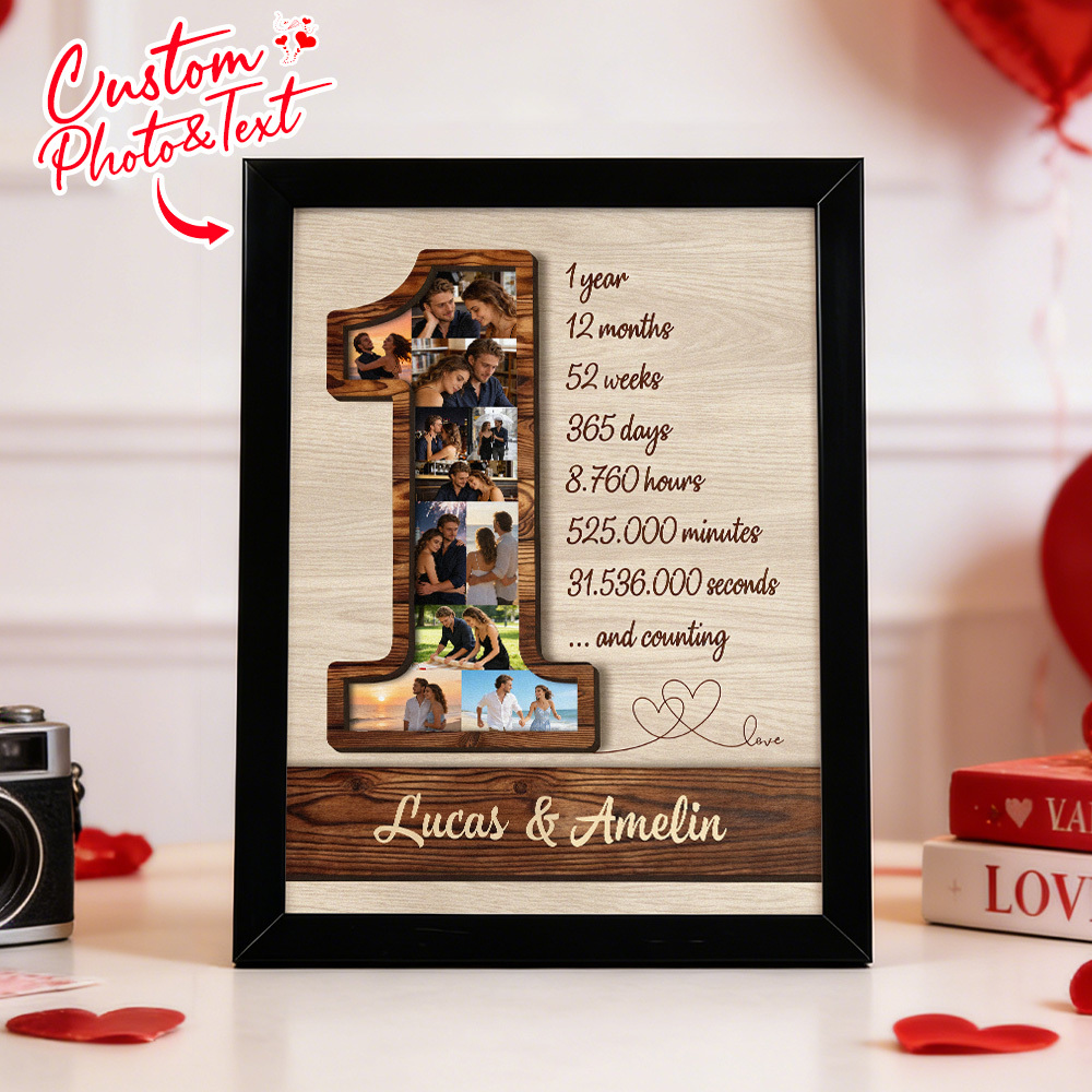 1st Anniversary Custom Photo Collage Frame One Year of Love Memory Display Decor Gift for Birthdays Anniversary