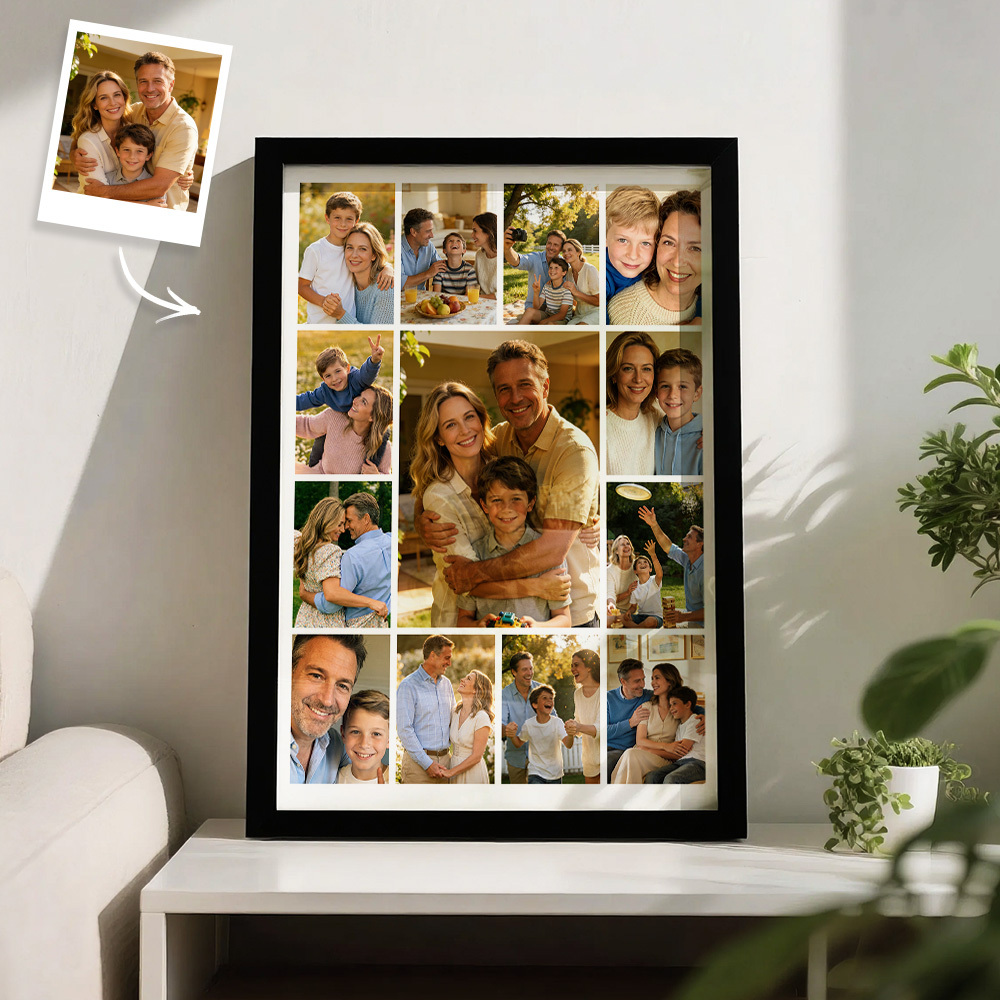 Custom Family Photo Collage Frame Black & White / Full Color Options Multi-Picture Wall Art Gift