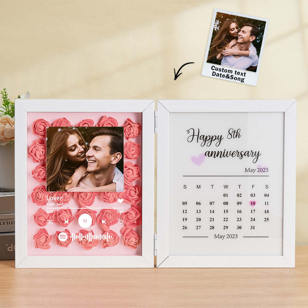 Personalized Photo Rose Flower Foldable Frame Custom Music Code Anniversary Gift for Couple - photomoonlamp