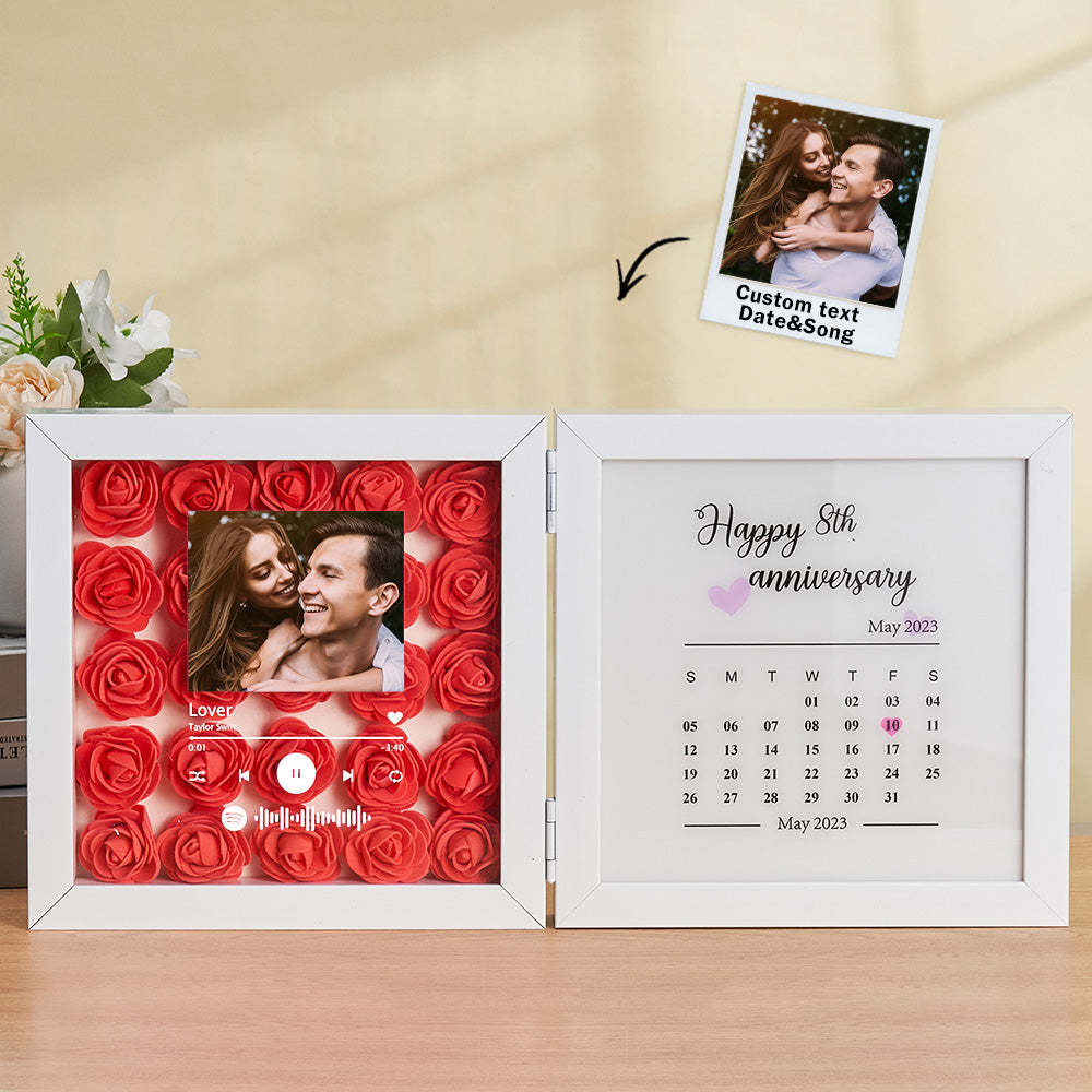 Personalized Photo Rose Flower Foldable Frame Custom Music Code Anniversary Gift for Couple - photomoonlamp