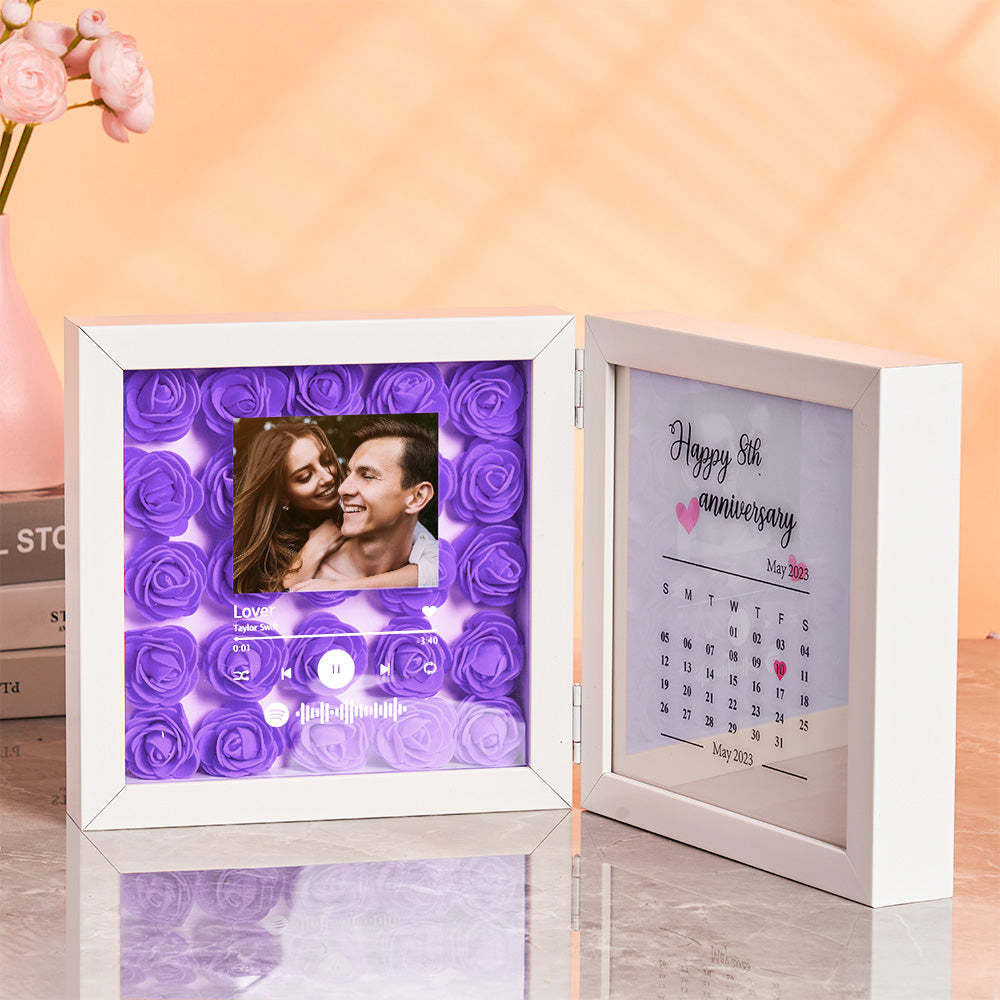 Personalized Photo Rose Flower Foldable Frame Custom Music Code Anniversary Gift for Couple - photomoonlamp