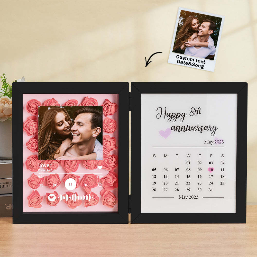 Personalized Photo Rose Flower Foldable Frame Custom Music Code Anniversary Gift for Couple - photomoonlamp