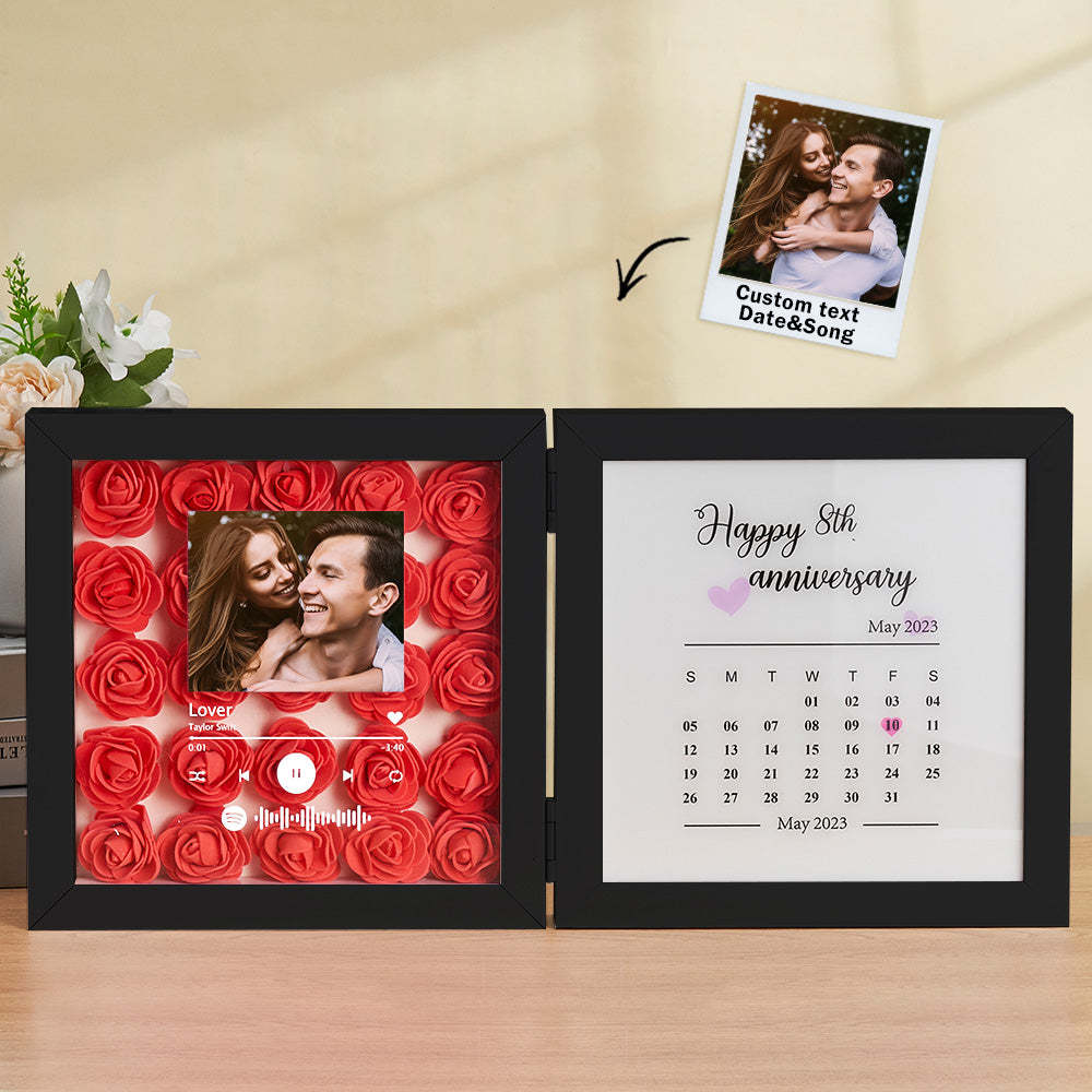 Personalized Photo Rose Flower Foldable Frame Custom Music Code Anniversary Gift for Couple - photomoonlamp