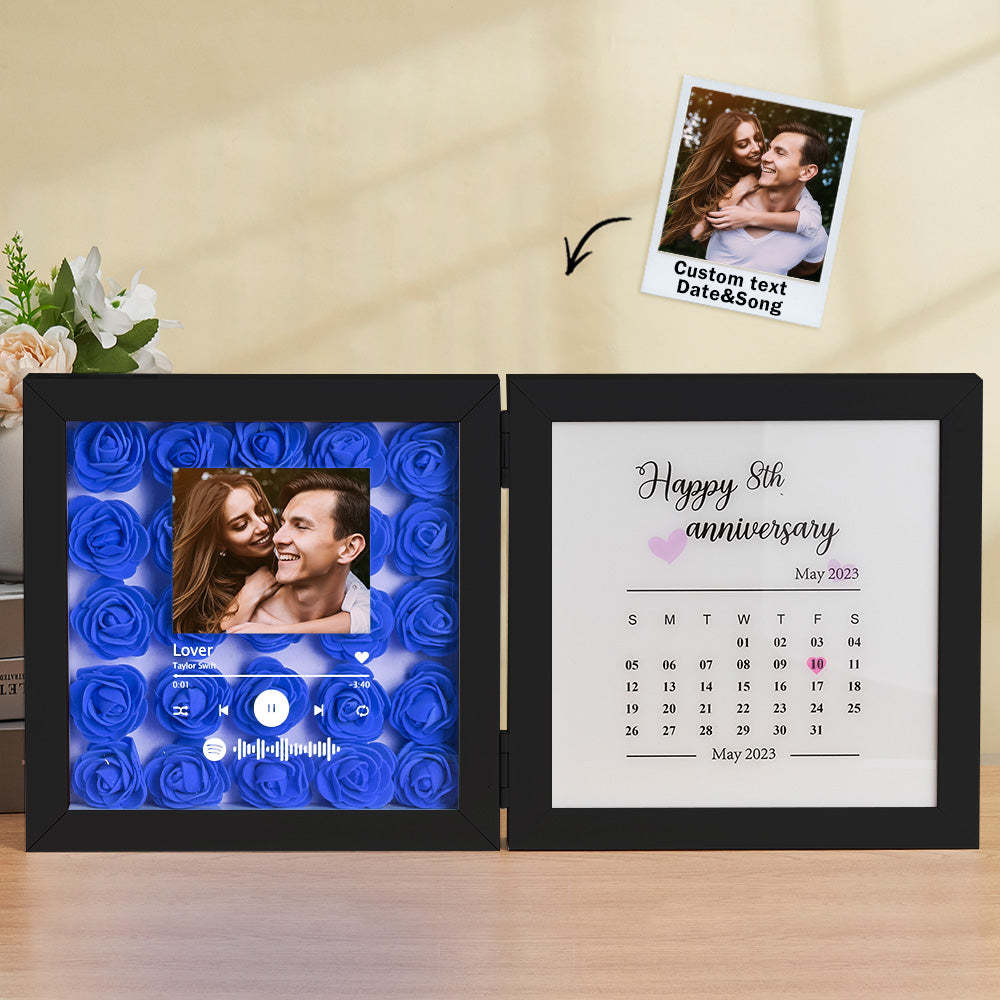 Personalized Photo Rose Flower Foldable Frame Custom Music Code Anniversary Gift for Couple - photomoonlamp